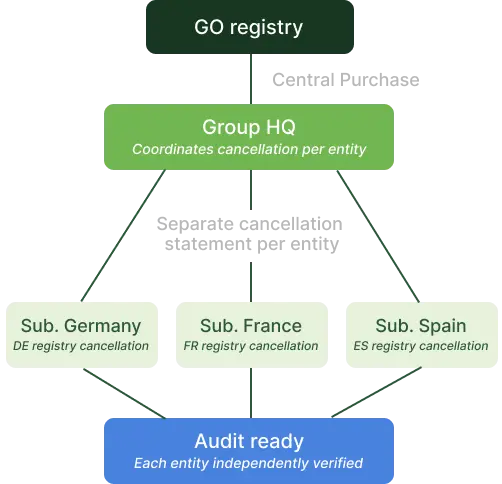 Multi-entity EAC REC or GO cancellation process